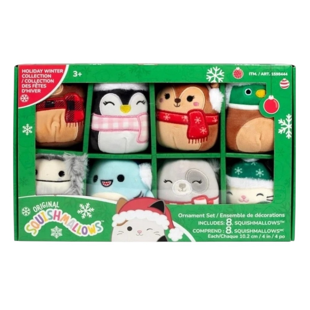Squishmallows Festive Holiday Winter Ornament Collection of 8 Mini Plush Toys